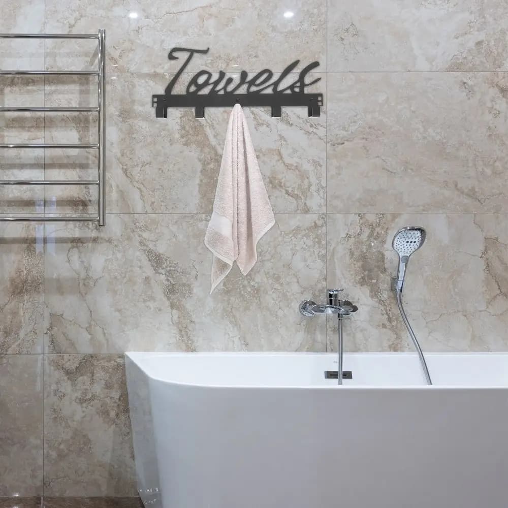Organizzatore per Asciugamani Antiscivolo, Porta Asciugamani da Parete Senza Foratura, Porta Asciugamani da Bagno con 5 Ganci, Ganci per Porta Resistenti