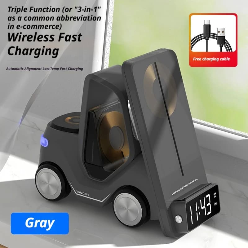 Wireless Charging Station 3 In 1 Multifunctional Fast Charger Car Shaped Desktop Phone Stand For Smartphone Earbuds Smartwatch