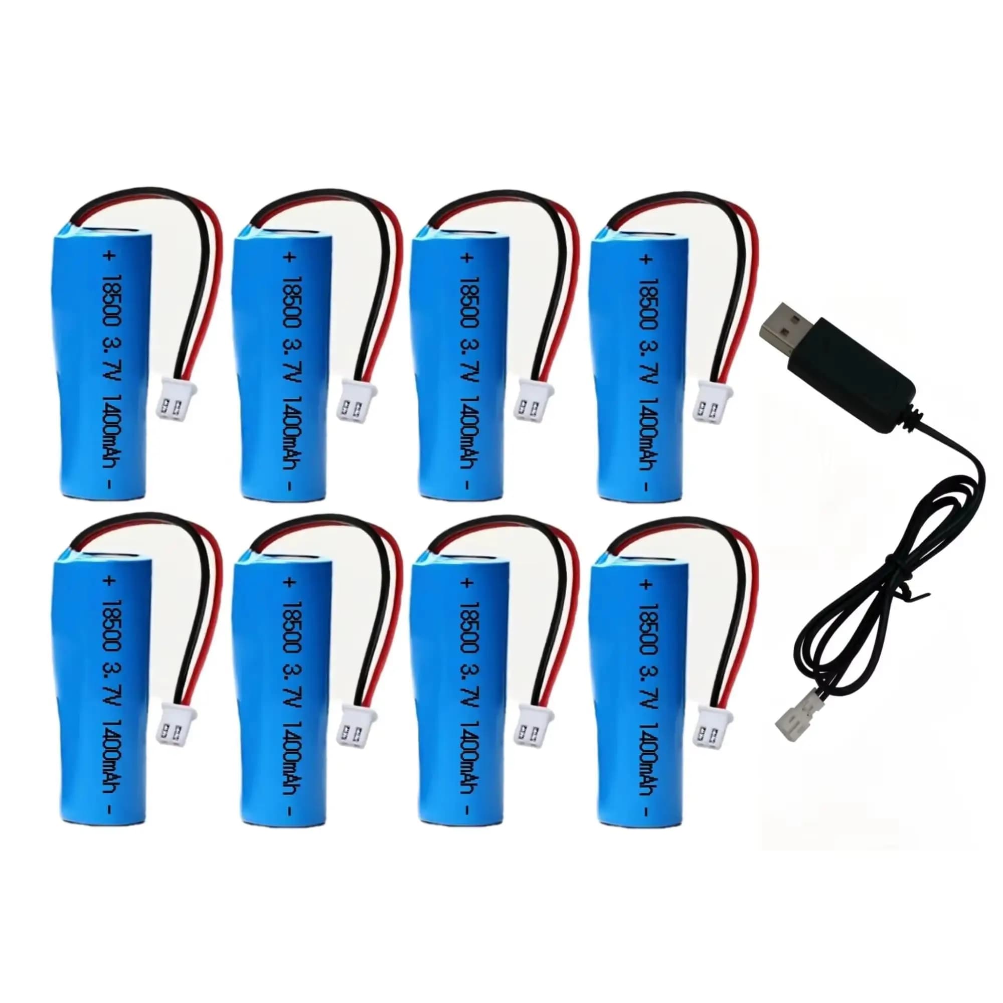 Rechargeable 8-piece 18500 3.7V 1400mAh Lithium Battery with Connectors Cables for Flashlight, Speaker, Electric Toothbrush