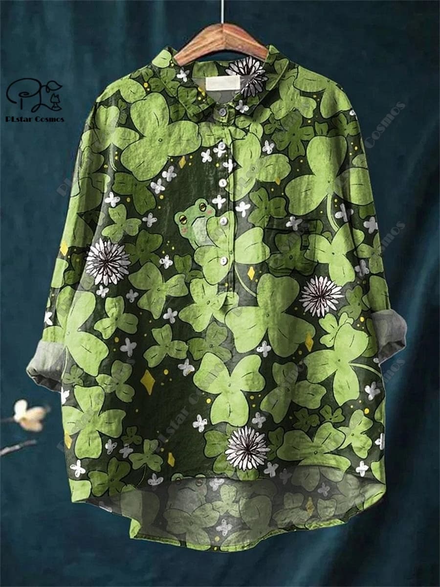 PLSTAR COSMOS new 3D printed retro and cute floral animal printing ladies entertaining leisure and loose open -tube shirt D-8