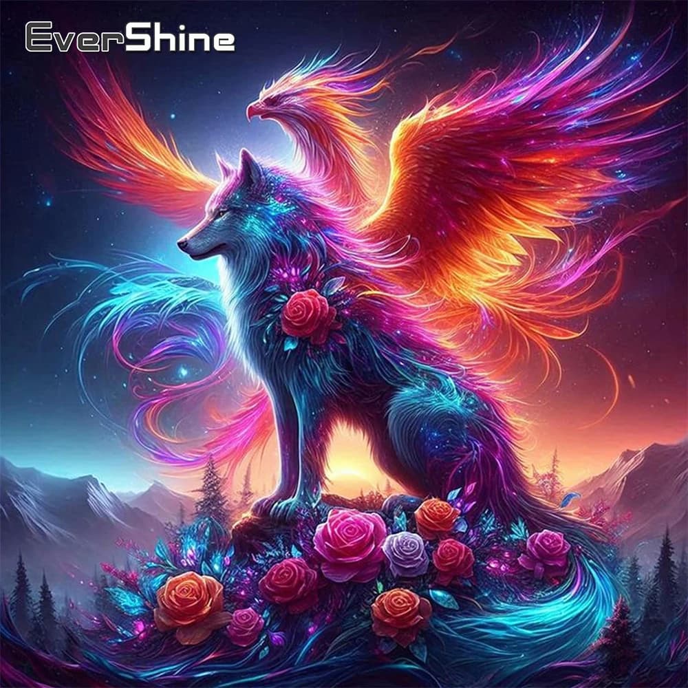 Evershine Diamond Embroidery Wolf Animal Painting Wolf DIY Suitable for Beginners Flower Diamond Mosaic Phoenix Unique Gift