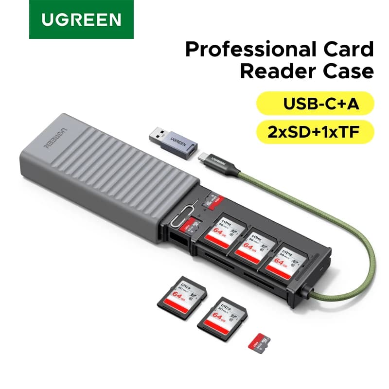 UGREEN Custodia per lettore di schede USB-C Custodia per schede di memoria ad alta velocità Adattatore OTG con supporto a 12 slot per fotocamere Porta carte SD TF