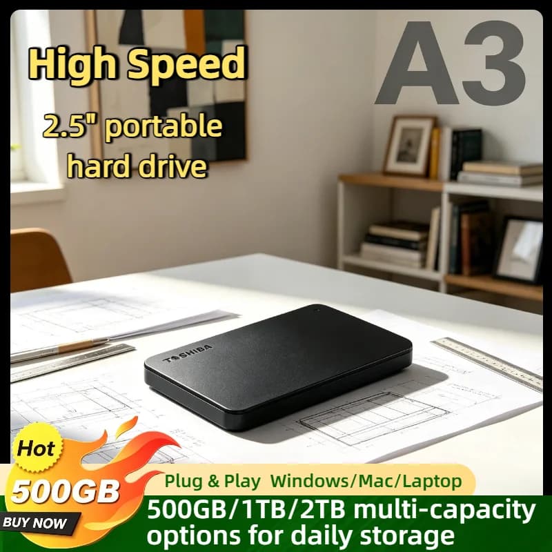 For Toshiba OEM A3 USB 3.0 Expansion 500GB 1TB 2TB 2.5 Inch Portable External HDD Hard Disk Drive Box Storage Compact Pro