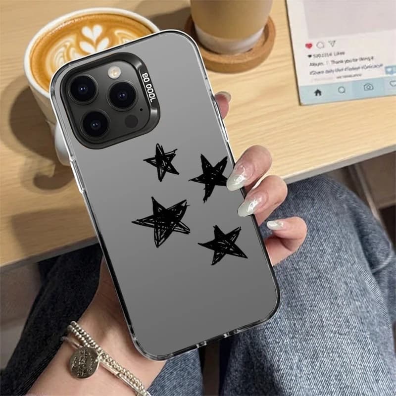 Four Black Stars DIY pattern soft shell protective case for iPhone 11/12/13/14/15/16/17 Pro ProMax