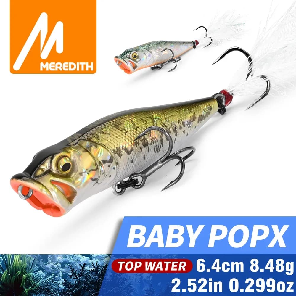 MEREDITH Topwater Popper 8.48g 64mm Galleggiante Rock pop Esche dure artificiali per spigola Pesce persico Luccio Richiamo di pesca