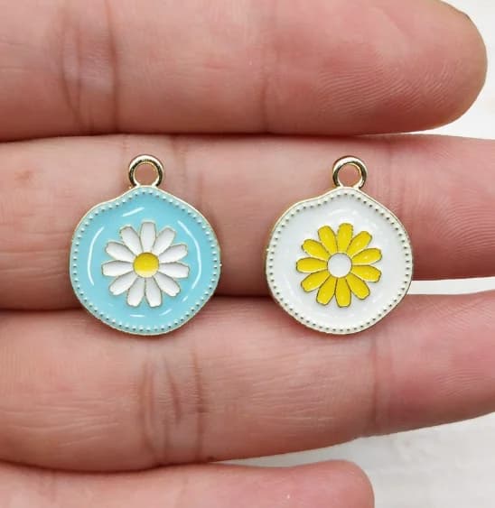 10pcs/lot Flower Charm Jewelry Accessories Diy Making Enamel Necklace Earring Pendant Keychain Alloy Metal Gold Plated