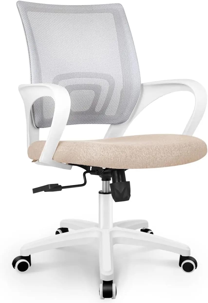 Sedia da Ufficio Ergonomica in Rete con Altezza Regolabile e Supporto Lombare per Casa e Gaming (Beige)