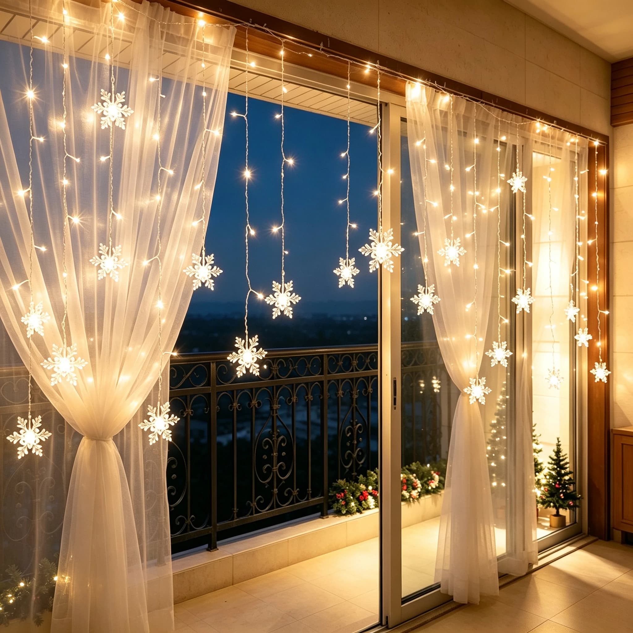 Christmas LED Snowflake Curtain Lights, Icicle Fairy String Lights, Outdoor Garland Home Garden Party 2027 New Year Decoration