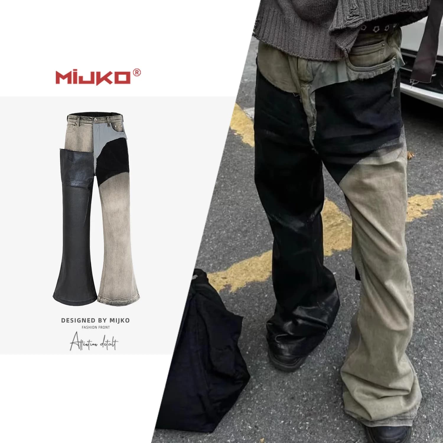MIJKO RO Nastri Stile Patchwork Gradiente Impilati Pantaloni di Cera Unisex Dritto Streetwear Baggy Y2K Flare Jeans Cargos Allentati