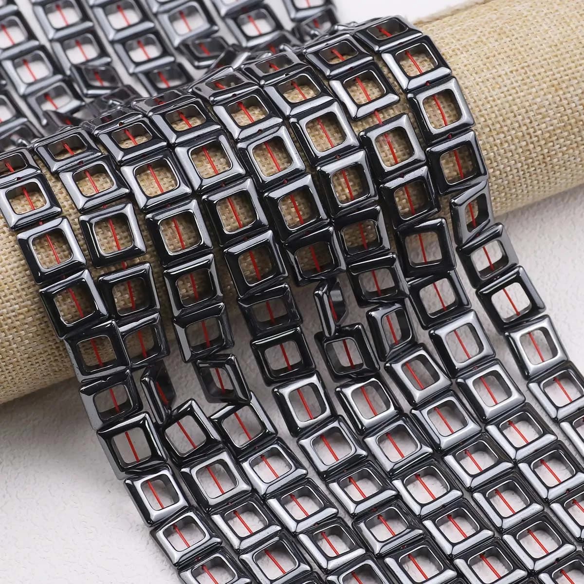 15'' Square Black Natural Stone Hematite Big Hole Spacer Loose Beads For Jewelry Making Bracelets Necklaces DIY Accessories 14MM
