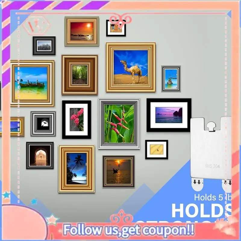6-piece sticker metal frame hooks Up-to-date hanging frames without damage Adhesive clothes racks No tools Hook for frame
