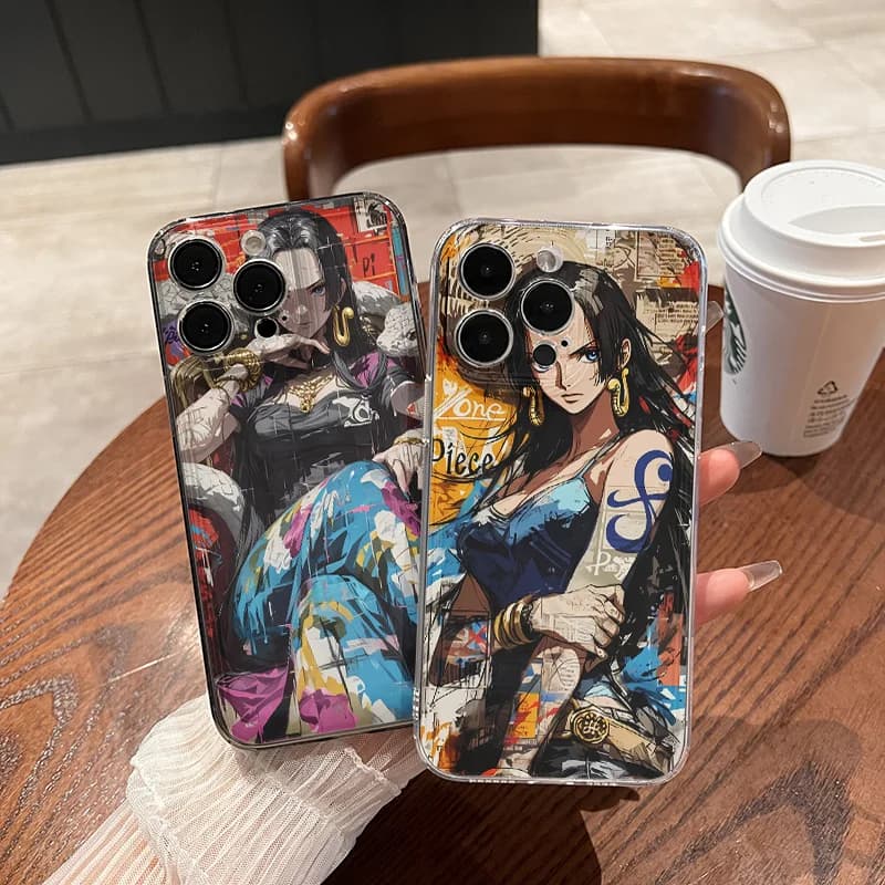 Japan Anime One Piece Phone Case for iPhone 11 12 13 14 15 16 17 Pro Max Plus Cute Graffiti Empress White Snake Shockproof Cover