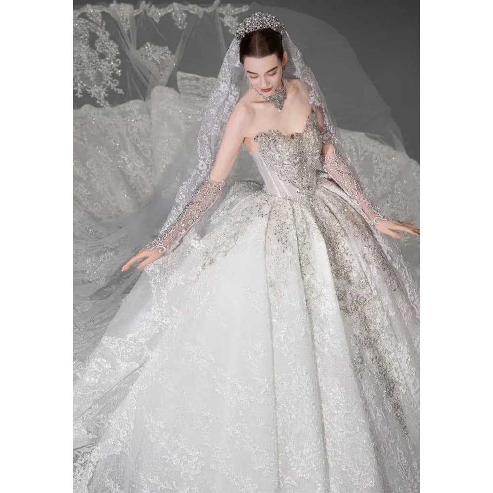 Luxury Off The Shoulder Sweetheart Wedding Dress 2026 Embroidered Crystal Detail Customizable Civil Wedding Gown