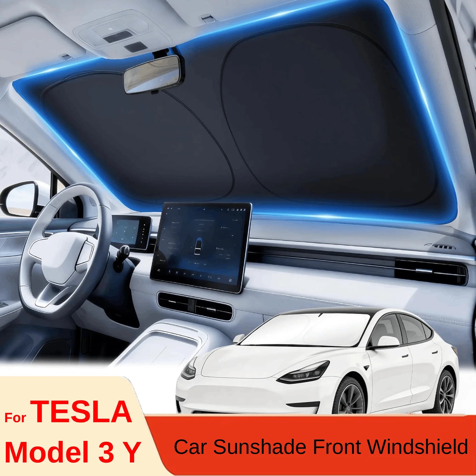 Parasole Pieghevole per Parabrezza Tesla Model Y Juniper e Model 3 Highland 2026, Protezione dal Calore con Borsa Portaoggetti