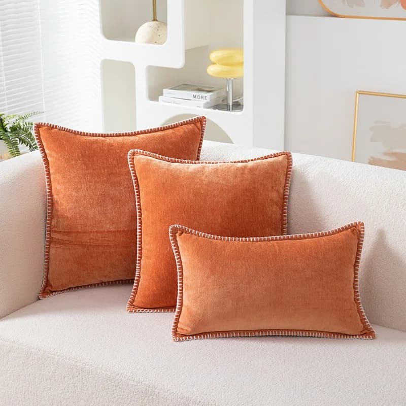 Federe per cuscini decorativi autunnali accoglienti per divano Divano Decorazione domestica Fodera per cuscino arancione autunnale in ciniglia morbida tinta unita