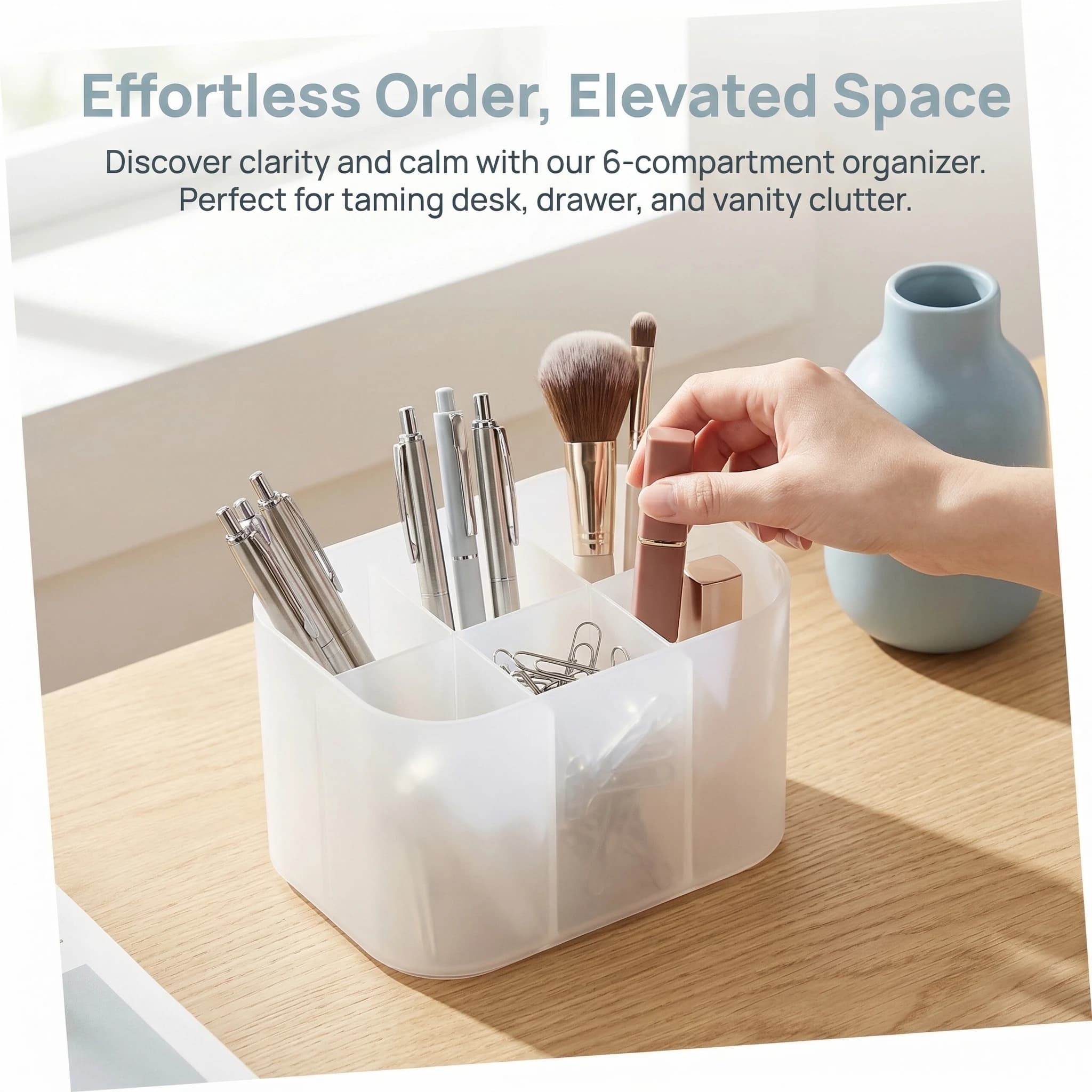 Scatola portaoggetti da scrivania smerigliata con coperchio - Organizer per cosmetici e maschere viso, vassoio porta trucchi in plastica per toeletta