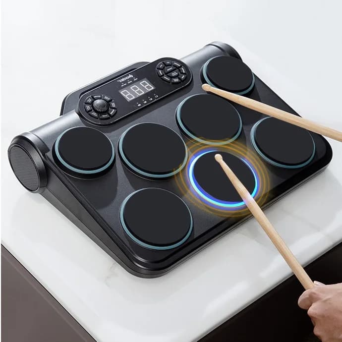 Set di Batteria Elettronica per Bambini con Tamburo a Mano, Pad per Grancassa, Pad per Rullante Elettrico e Kit di Percussioni