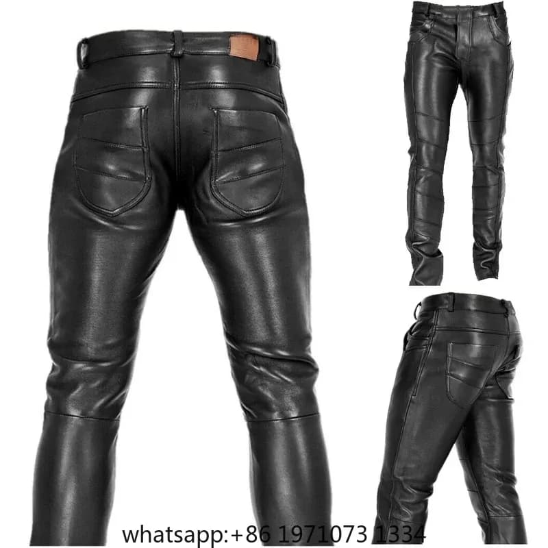 Men's Goth Steampunk Pu Leather Pant Black Motorcycle Rock Roll Slim Legging Pants Plus Size