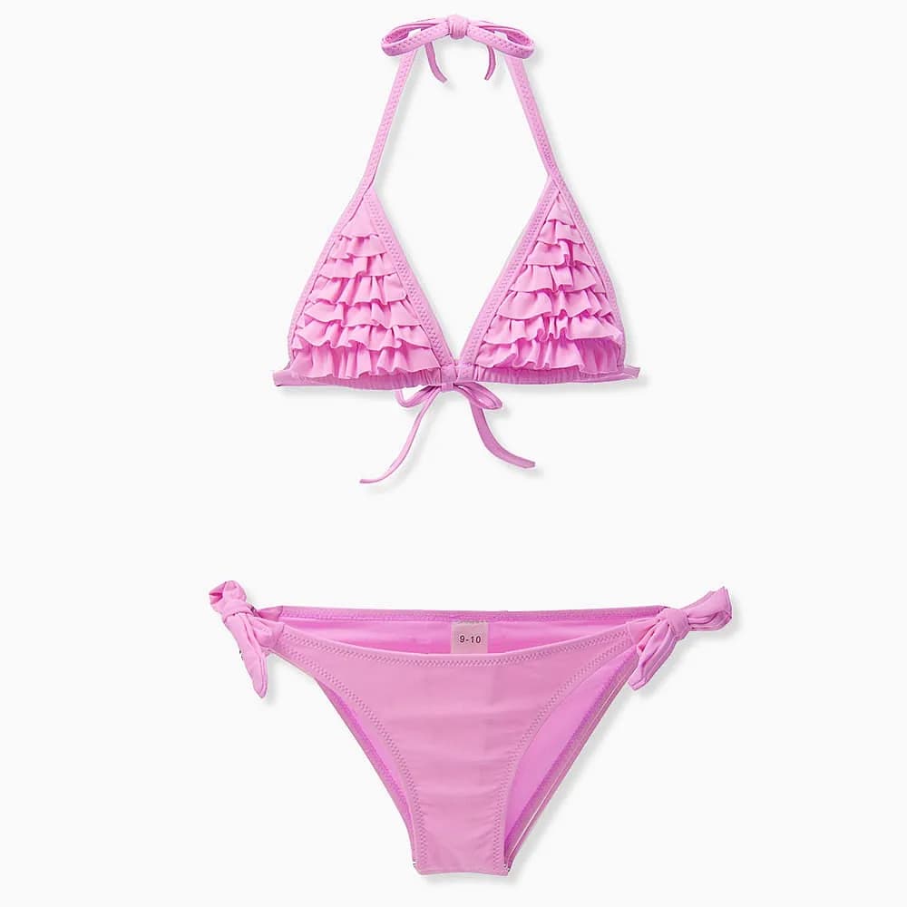 Solid Bandage Girls Bikini Set Summer Kids Swimwear Toddler Falbala Children Bathing Suit Biquini Infantil
