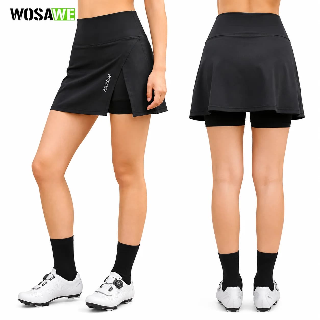 WOSAWE Women Cycling Skort 2 in 1 Bike Shorts High Waist Quick Dry Breathable Padded MTB Road Bicycle Skirt Reflective Logo