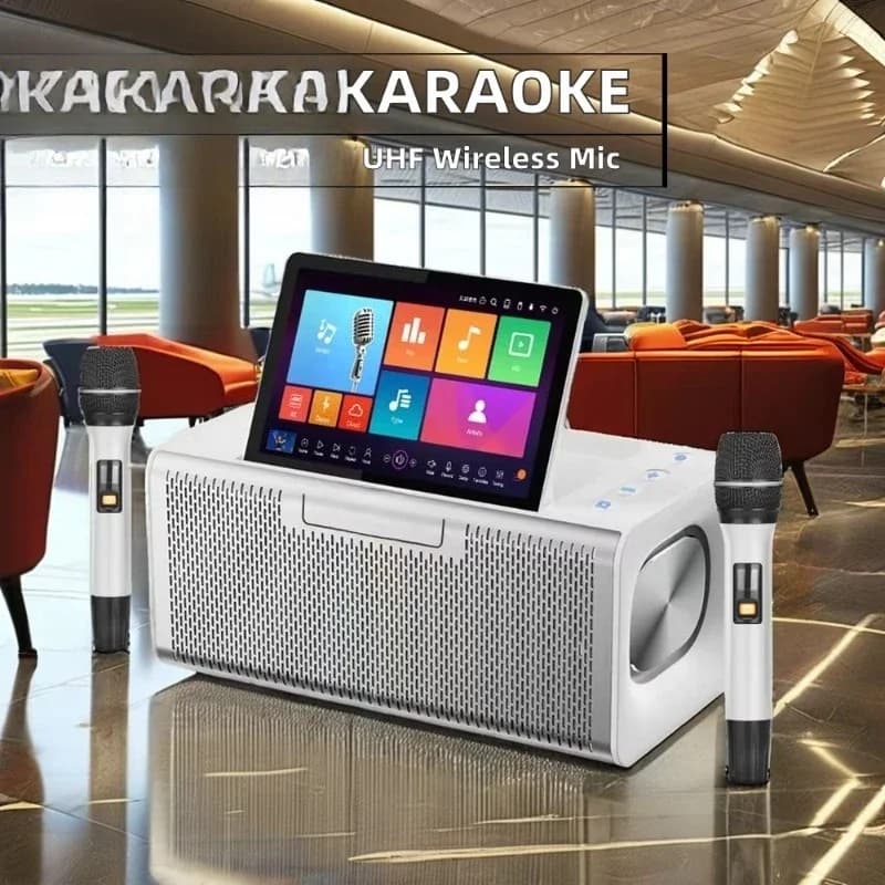 2025 Professional All-in-One Android System KTV Speaker Home Mini Machine Karaoke Players for Sing with 2 Wireless Microphone
