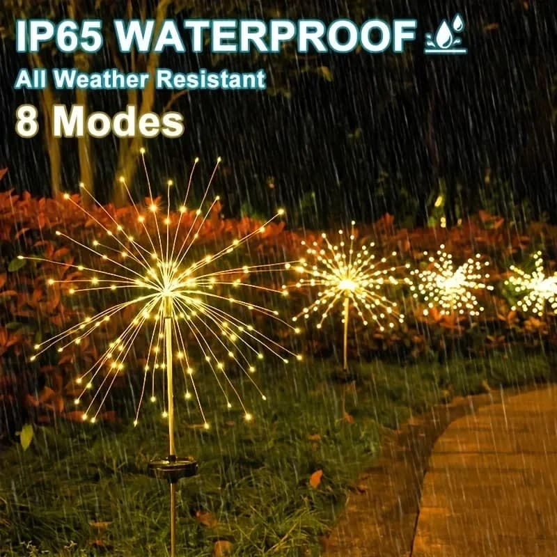 Luci Solari LED a Forma di Fuochi d'Artificio, Impermeabili per Esterni, 8 Modalità di Illuminazione, Luci Fatate a Stringa, Luci Solari Natalizie per Decorazione Giardino