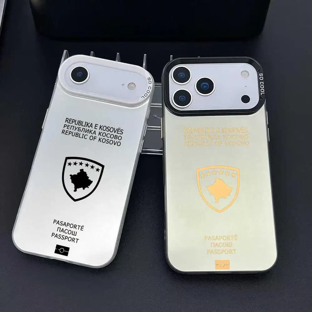 Custodia per telefono con design passaporto del Kosovo per iPhone 17 16 15 14 13 12 11 Pro Max Air Custodia per telefono antiurto colorata opaca Laser Aurora