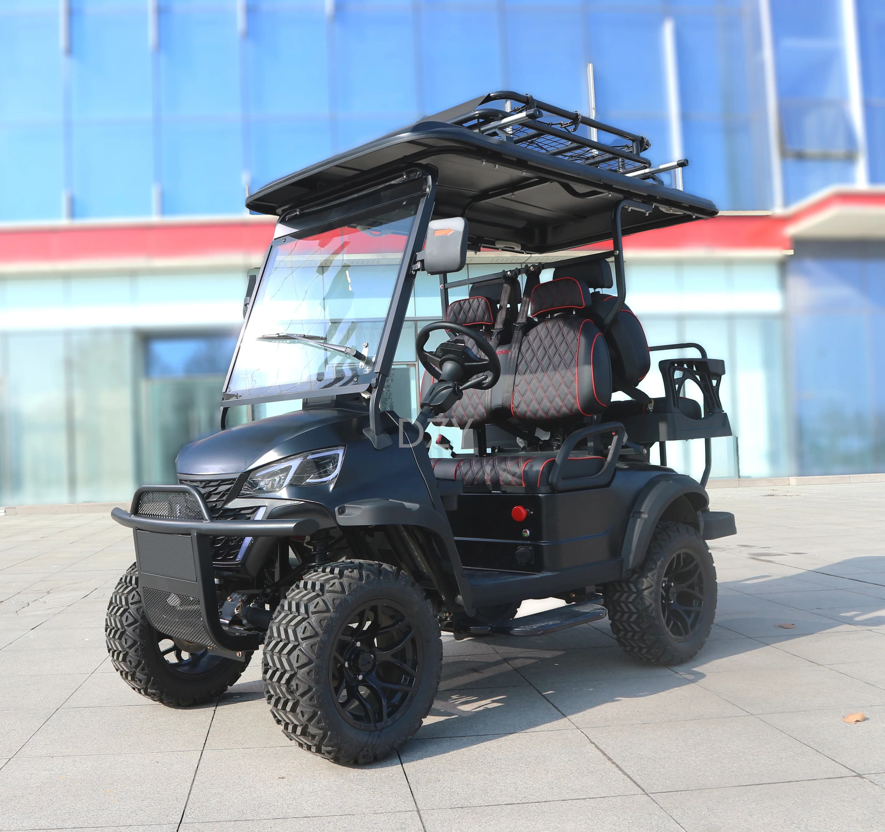 Made in China Carrello da golf mini club da golf 48V Carrello da golf elettrico nero a 4 posti Generatore di energia con pannello solare Mini carrello da golf