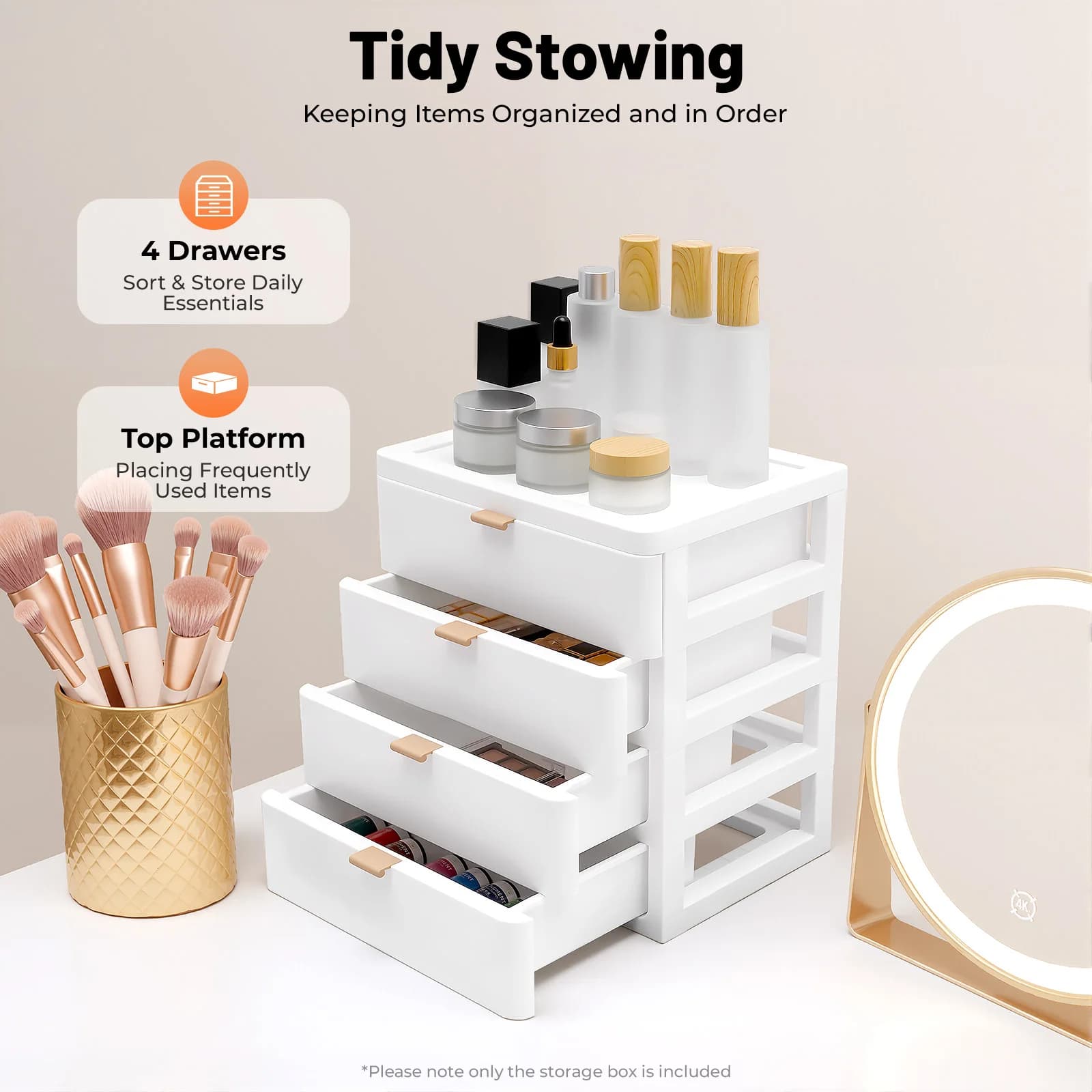 Organizer da Scrivania con Cassetti, Contenitore Salvaspazio per Scrivania, 4 Cassetti + 1 Piano Superiore