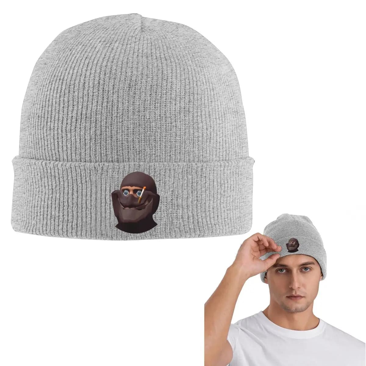 Team Fortress 2 TF2 Spy Gmod Face Funny Meme Rosso Caldo Berretto lavorato a maglia Cappello cofano moda Autunno Inverno Berretti Cappelli per unisex adulto