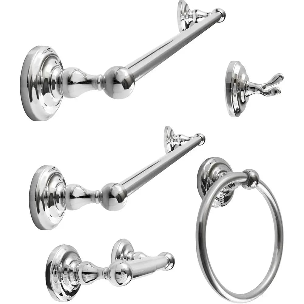 Set of bathroom accessories, bathroom accessories, bathrobe hook, toilet paper holder, towel ring, 18 and 24 inch towel rack, wall-resistant metal set