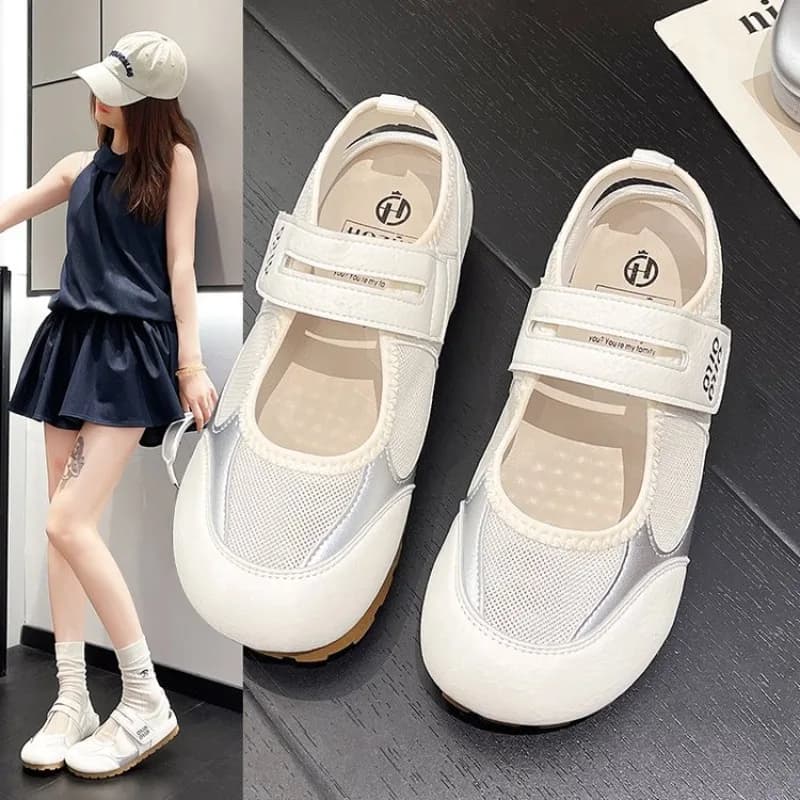Women Mesh Mary Jane Shoes Flat Casual Sneakers Breathable Velcro Strap Lightweight Summer Outdoor Walking Shoes 2026 New Comfy