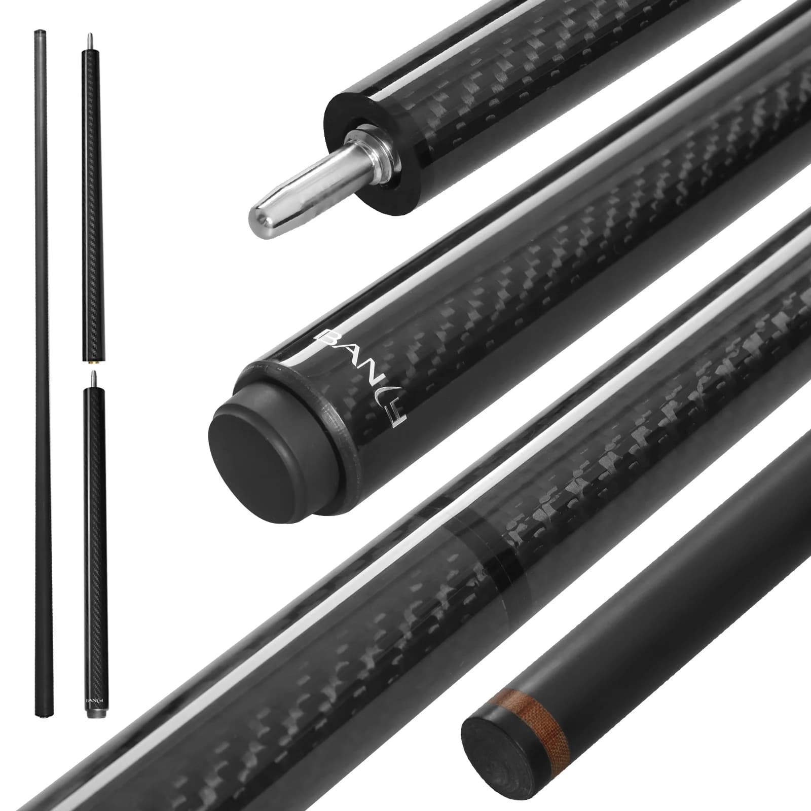 Banly Carbon Fiber Break Cue 58" Jump Break Pool Cue Stick, 21oz Uni-Loc Heavy Hit, 13mm Phenolic Tip, 3-Piece Professional Billiard Cue for Adults