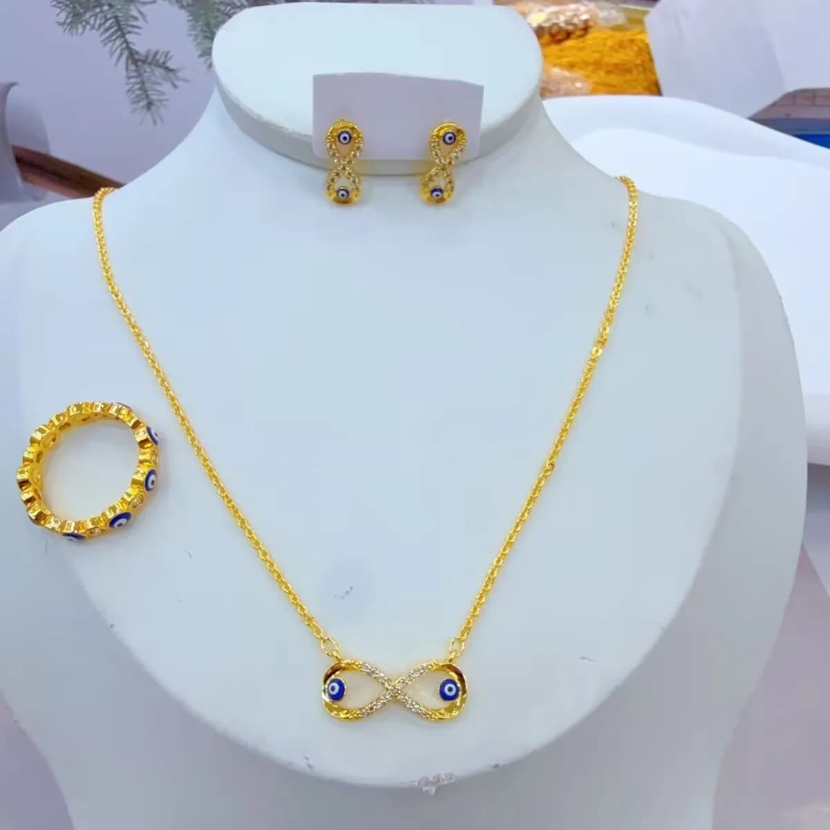 Nuova collana americana placcata oro 24 carati, orecchini, anelli, set di gioielli da sposa, regalo per l'amante YY10731