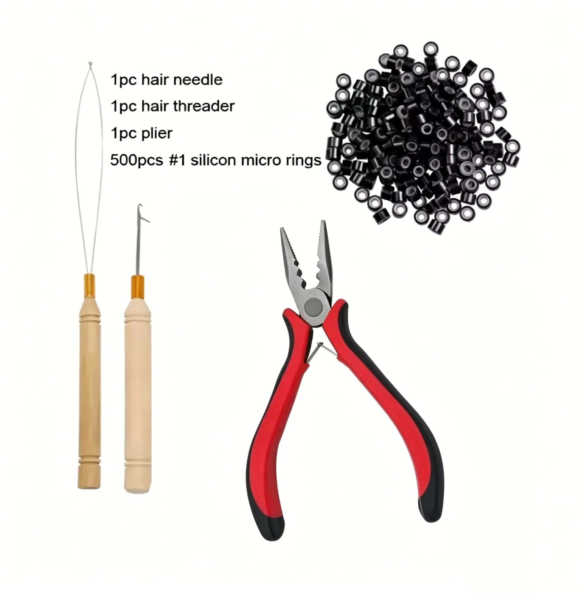 Hair Clip and Bead Tool Set, Including Hair Extensions, Micro Needles, Loop Machines, and 500 Silicone Lined Micro Loops