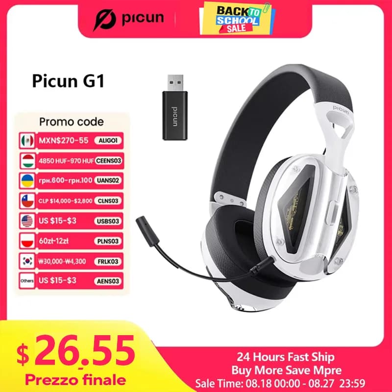 Picun G1 2.4 GHz Wireless Gaming Headphones 3D surround sound Space Audio ENC Headphones with HD microphone for players Lightweight PS5 PC Phone