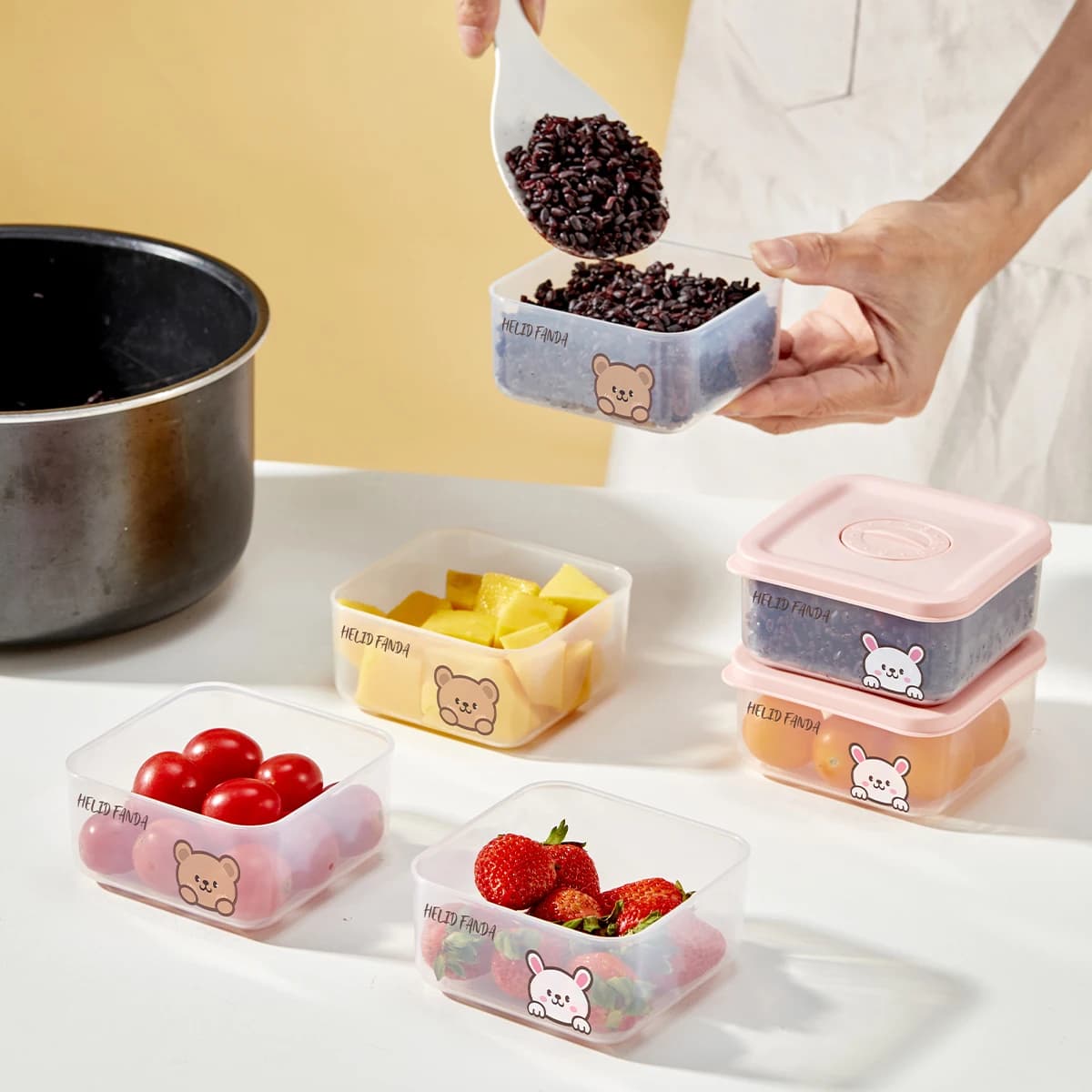 Mini contenitore portatile in plastica per alimenti con coperchio, riutilizzabile, per frutta, insalata, pranzo, per bambini e studenti, scatola sigillata per la conservazione degli alimenti.