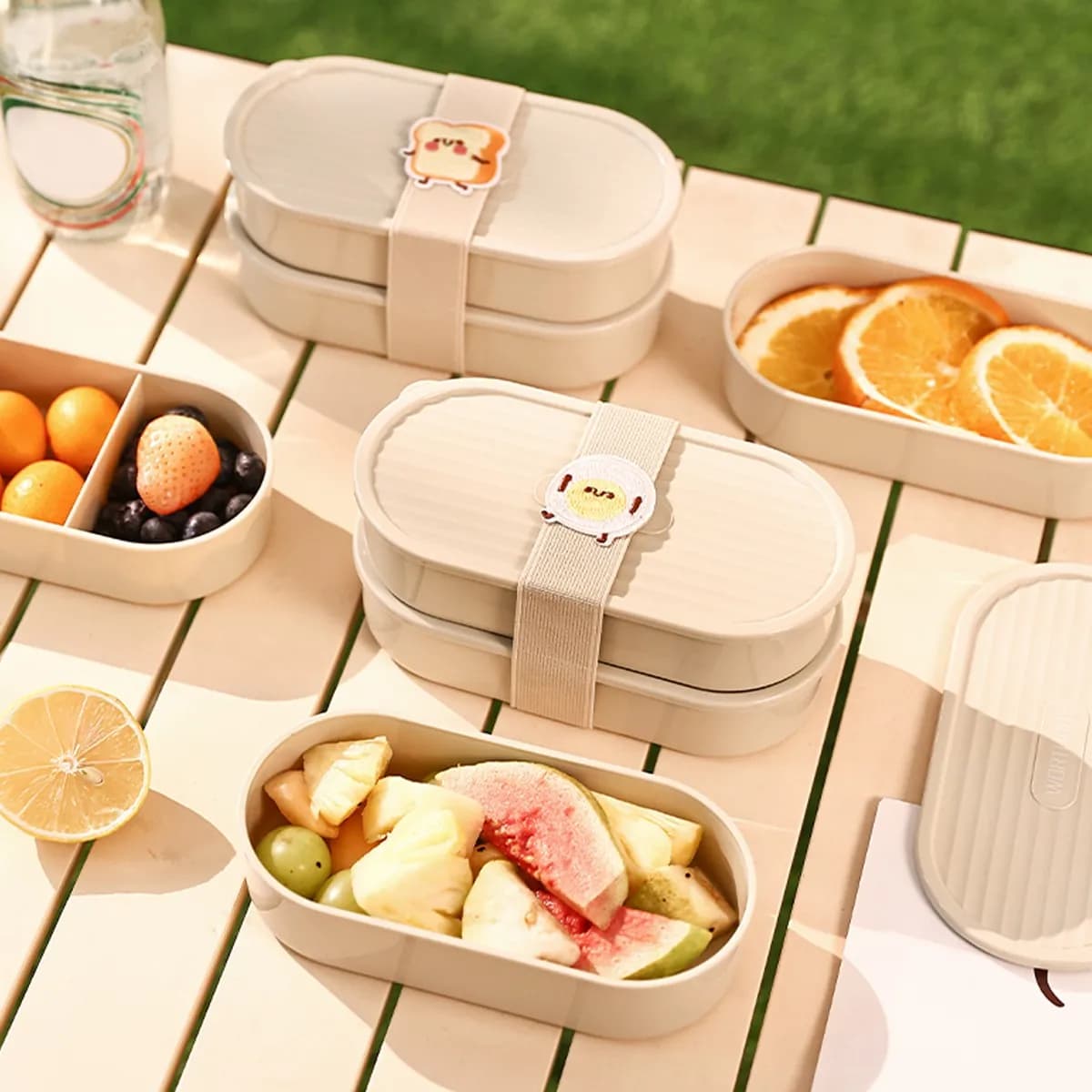 Contenitore ovale in plastica per il pranzo, per bambini e studenti, portatile, con scomparti, a doppio strato, sigillato, per frutta, insalata e alimenti, adatto al microonde.