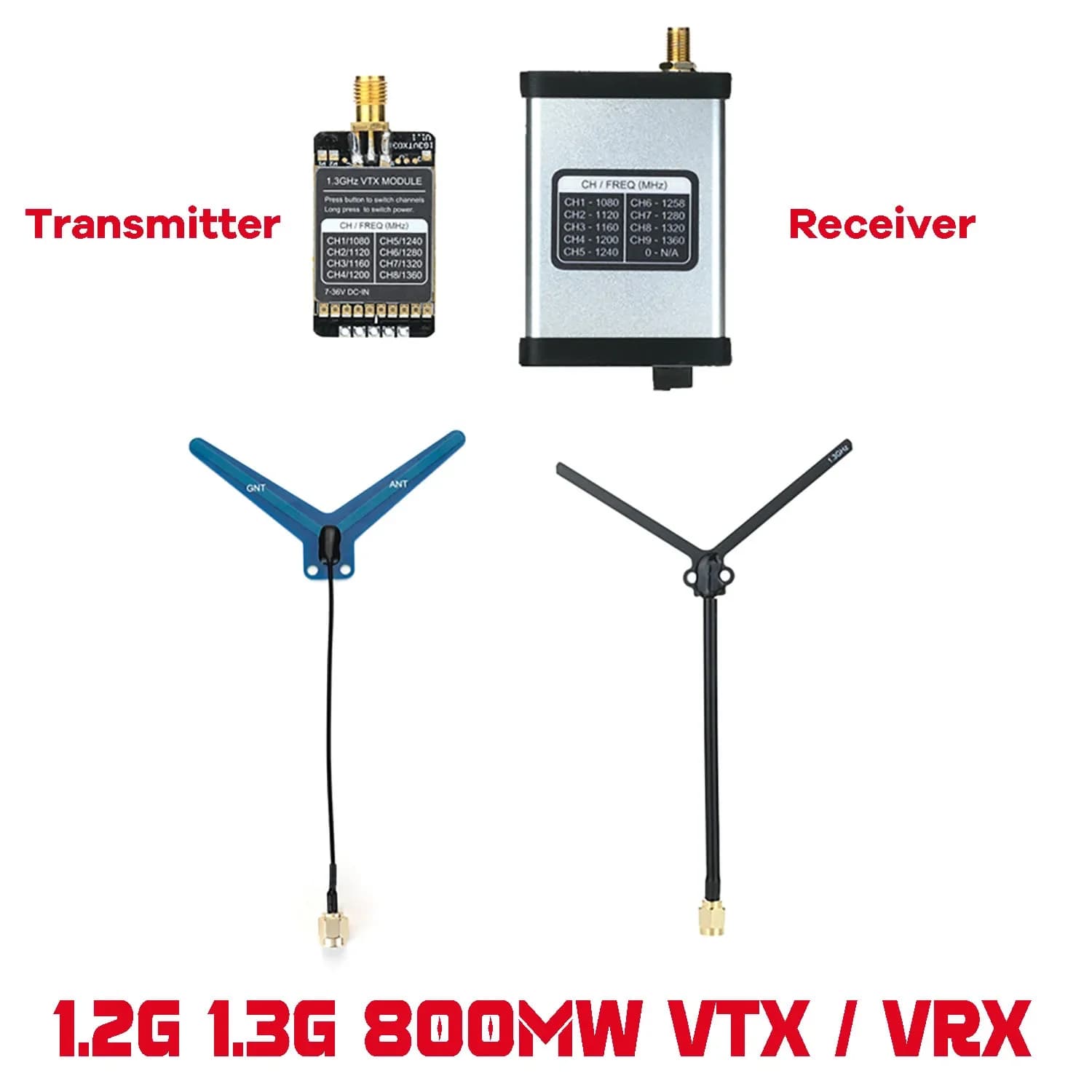 Audio Video FPV 1.2G 1.3G 800mW VTX VRX transmitter module with Y antenna for RC FPV multicopter racing drones