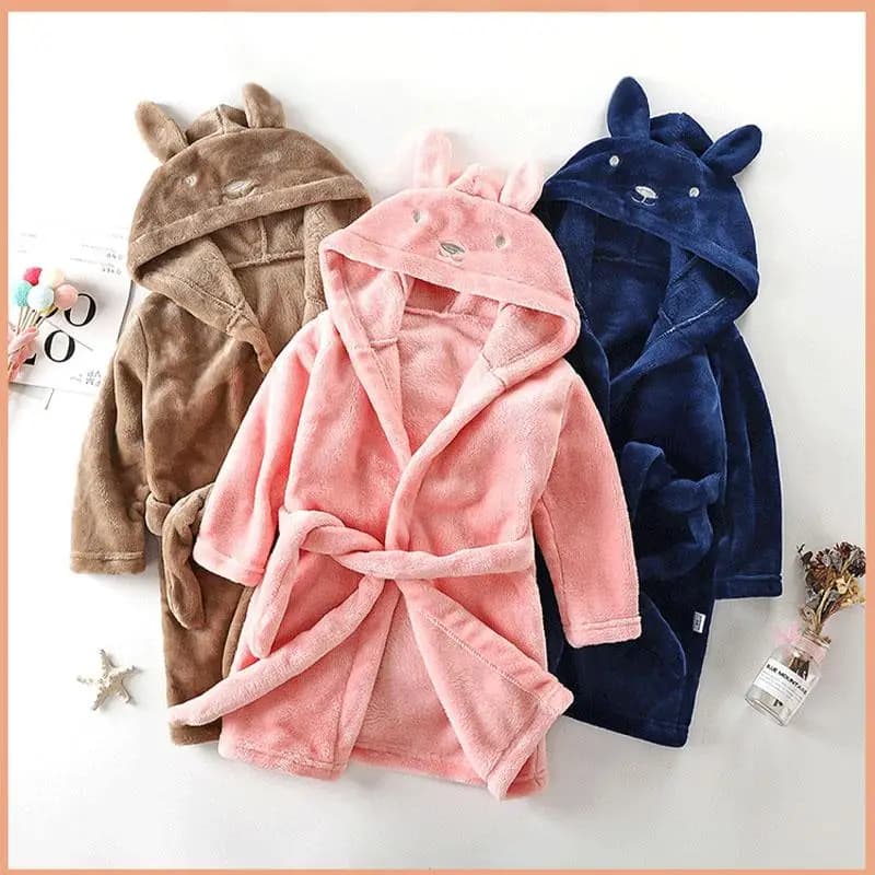 Kids Hooded Bathrobe Children Flannel Addens Hoodies Autumn Winter Cartoon Rabbit Nightwear for Boys Girls 90-170 cm