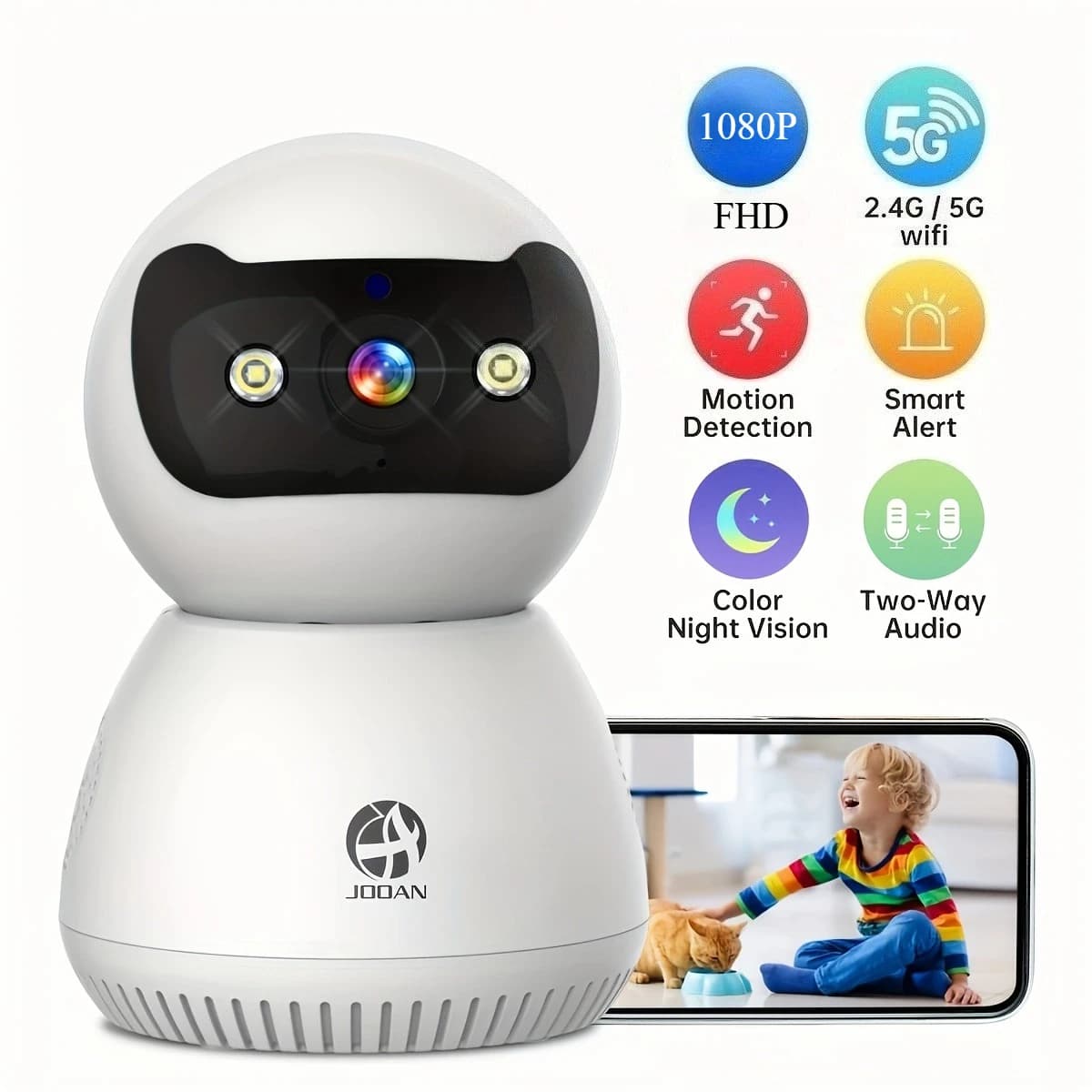 Telecamera IP WiFi Jooan 1080P, Telecamera di Sicurezza per Interni con Rilevamento AI e Tracciamento Automatico, Monitor per Bambini
