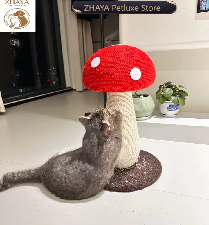ZHAYA Red Mushroom Cat Scratcher Large Sisal Climbing Tree Space Saving Colorful Rope Durable Non Slip Kitten Toy