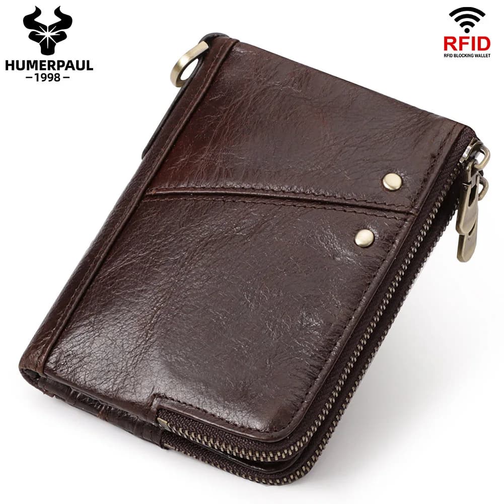 Portafoglio porta carte RFID per uomo Portamonete portamonete in vera pelle Portafoglio verticale con doppia cerniera di lusso Borsa casual alla moda
