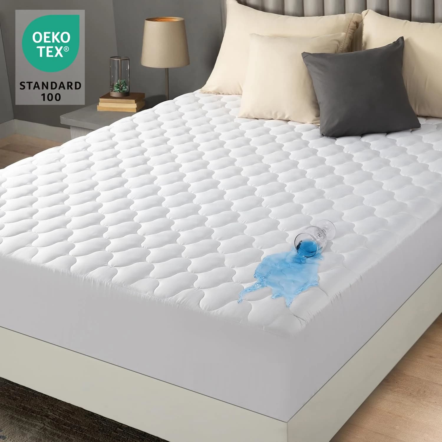 Waterproof Quilted Mattress Protector Deep Pocket Fitted Mattress Pad, Soft Breathable Cover for Bed, Dorm & Hotel