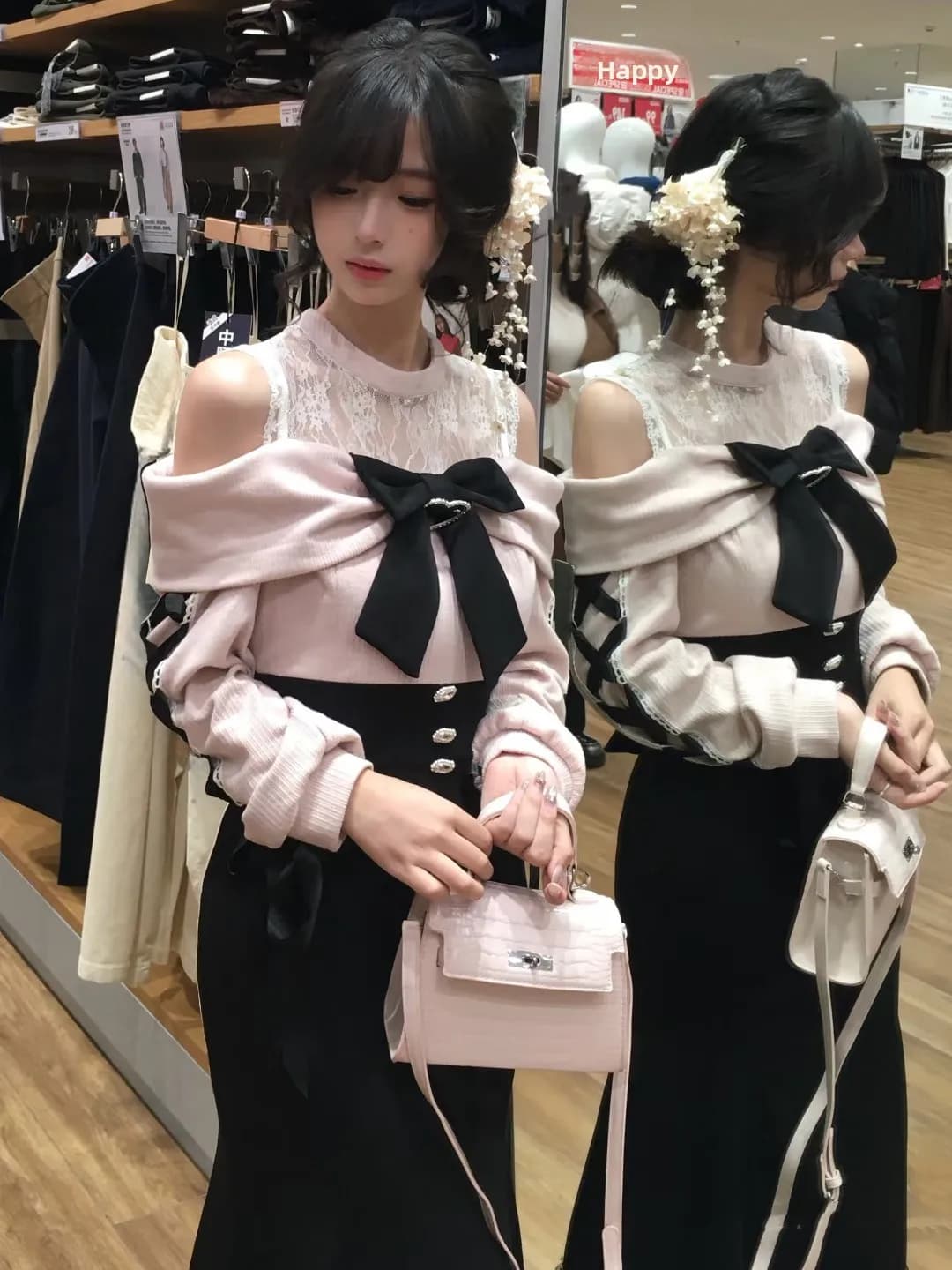Abito da ragazza in stile giapponese con effetto snellente, design elegante, per l'inizio dell'autunno/inverno, nuovo modello Thousand Gold, con nastro in vita e maniche lunghe.