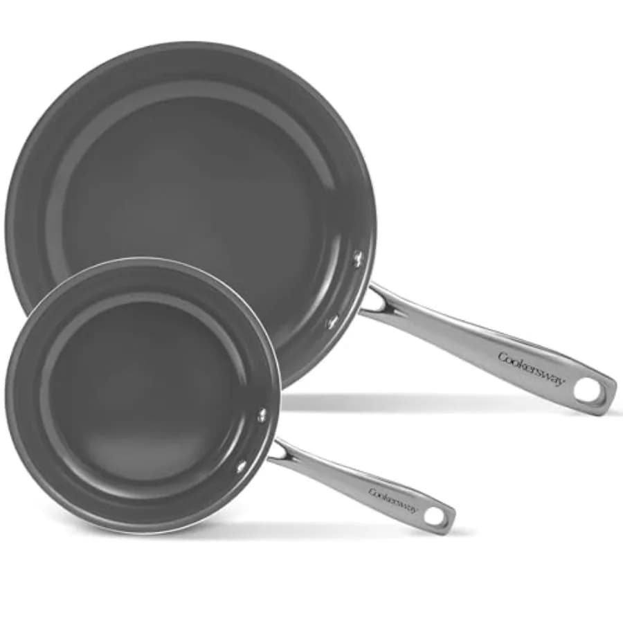 Set di pentole antiaderenti, padelle da 8 e 10 pollici, padelle in ceramica antiaderenti, padelle per friggere le uova, per cucinare, senza PTFE, PFOA, PFAs, adatte al forno.