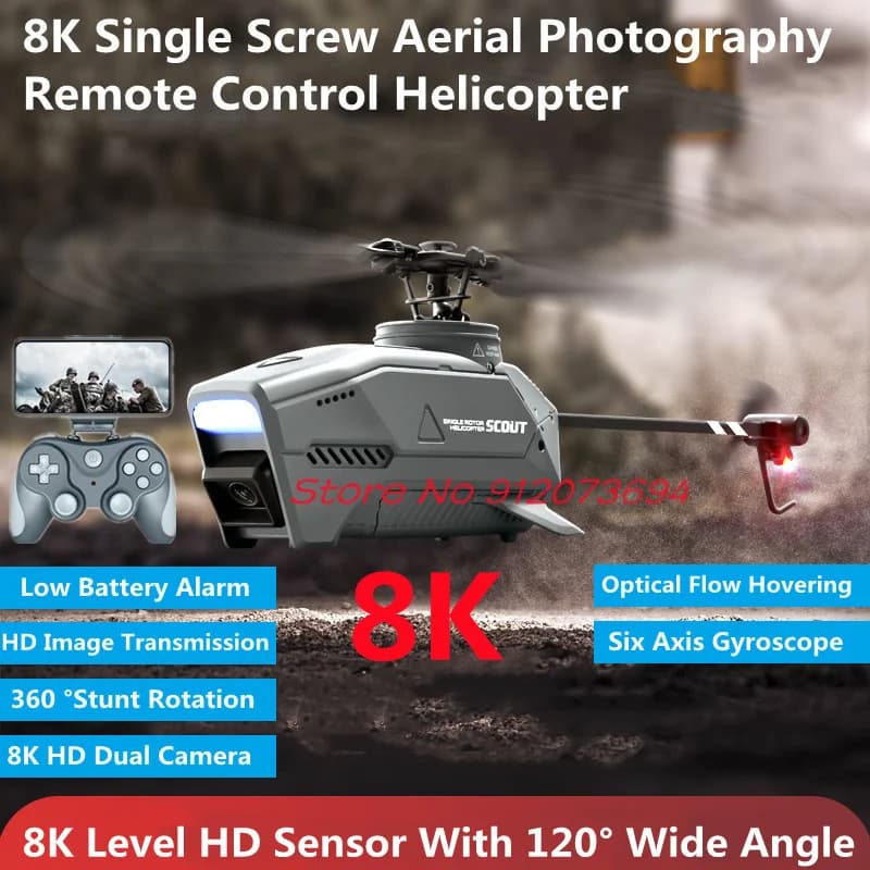 8K HD Dual Camera 120 ° grandangolare telecomando elicottero modello 360 ° Stunt rotazione flusso ottico Hovering modello di elicottero RC