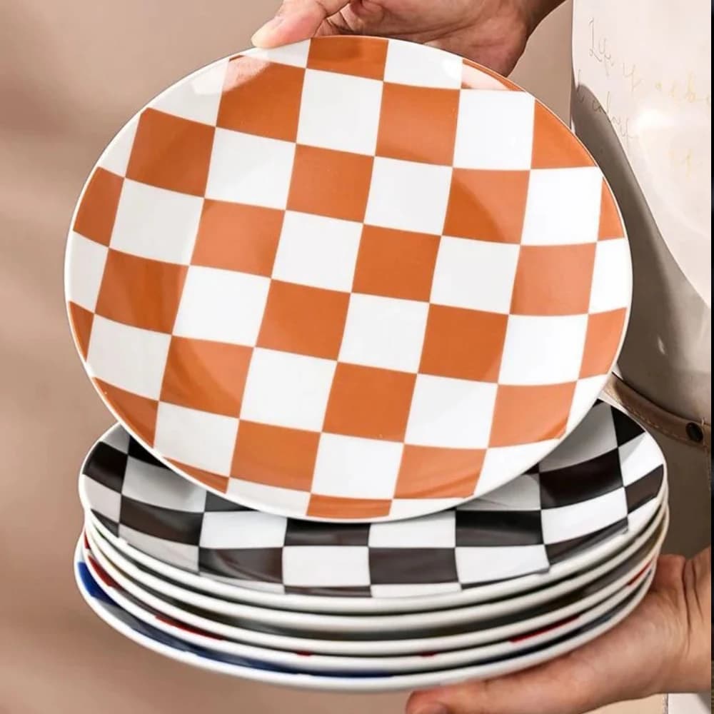 Piatto in Ceramica Creativo a Griglia Scacchiera, Stoviglie per Cena Domestica, Piatto Occidentale per Bistecche, Piatti Squisiti per Pane e Dessert, Utensili da Cucina per la Casa