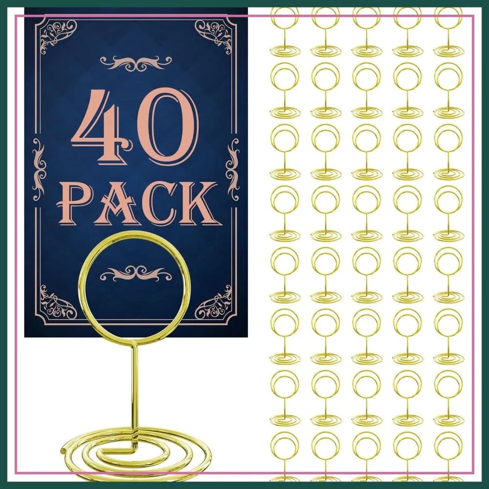40 Porta Numeri da Tavolo Dorati, Segnaposto, Etichette per Menu, Portafoto per Matrimoni, Compleanni, Decorazioni per Feste