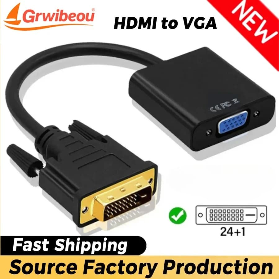 Adattatore DVI-D a VGA Full HD 1080P, Cavo Convertitore Video DVI 24+1 25Pin a VGA 15Pin per PC e Monitor